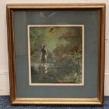 Attributed to Henry Barton, statue in a park beside a lake, oil sketch, unsigned, inscribed verso,