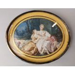 French school, an 18th century miniature of two ladies resting in each others arms with a dove,