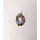 An 18th / early 19th century miniature portrait of a gentleman with blue eyes, initialled J H, oval,