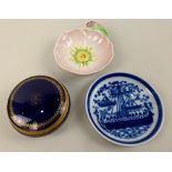 A Carlton ware pink buttercup trinket dish, a Porsgrund blue and white porcelain trinket dish