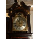 A 20th century longcase clock with brass movement striking on six steel tube chimes, in damaged