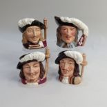 Four Royal Doulton small character jugs D'Artagnan and the three musketeers Porthos, Athos, Aramis