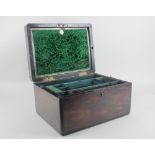 A Victorian coromandel brass mounted vanity box (no contents), the hinged lid with plaque