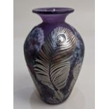 Jonathan Harris, a contemporary studio silver cameo glass trial vase 'Feathers', decorated with