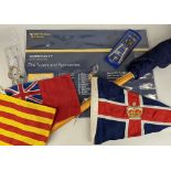 Maritime interest, a wooden flag pole, three pennants, a 16th edition Admiralty Leisure Chart