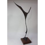 Everard Meynell, sculpture of a bird in flight, 'Firebird', metal and mixed media on wooden