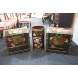 A pair of floral painted small wooden trunks with dome lids and studded metal mounts 42.5cm and a