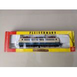 A Fleischmann HO gauge model railway electric locomotive 4380 in blue and cream, boxed