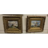 Wenger (20th Century) Dutch sailing vessels at sea, pair of oils on boards, signed, 19cm by 24cm