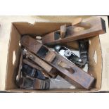 A collection of nine various wood planes to include a Stanley Victor No 20