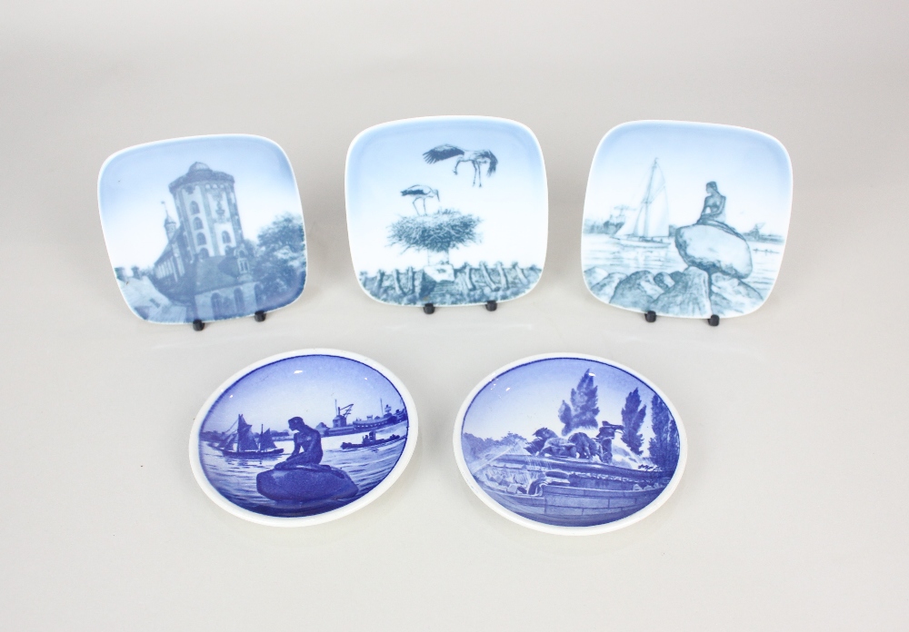 A collection of five Danish porcelain miniature plates, comprising two Royal Copenhagen and three