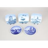 A collection of five Danish porcelain miniature plates, comprising two Royal Copenhagen and three