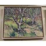 Richard Walker (20th century), trees in an orchard, oil on canvas board, signed and dated 1997, 41cm