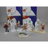 A collection of six Coalport porcelain 'The Snowman' figures, boxed, to include 'Toothy Grin', '