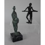 A bronze figure of an artist on stone plinth, 21cm high including base, together with a bronzed