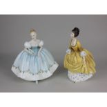 Two Royal Doulton porcelain figures of ladies, 'Coralie', 19cm high, and 'First Dance', 19.5cm high