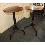 A pair of 19th mahogany octagonal wine tables on turned supports and tripod bases 42cm