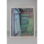 Richard Walker (20th century), green shed door, oil on canvas board, signed and dated 76, 44cm by