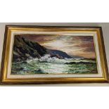 Hugh Gurney, Winter Afternoon on the West Coast, oil on board, signed, paper label verso signed