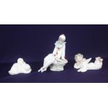 A Lladro porcelain figure of a winged cherub, together with a Nao figure of a seated clown (a/f),