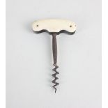 A two-finger pull bone handle corkscrew possibly French 10.5cm