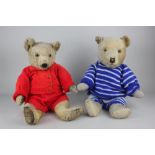 Two teddy bears, both with a stitched nose and mouth, largest 46cm (a/f)