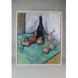 Richard Walker (20th century), still life with wine bottle and onions, oil on canvas board, signed