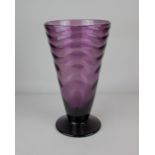 An amethyst 'optic wave' conical glass vase, possibly by Thomas Webb, 30cm high