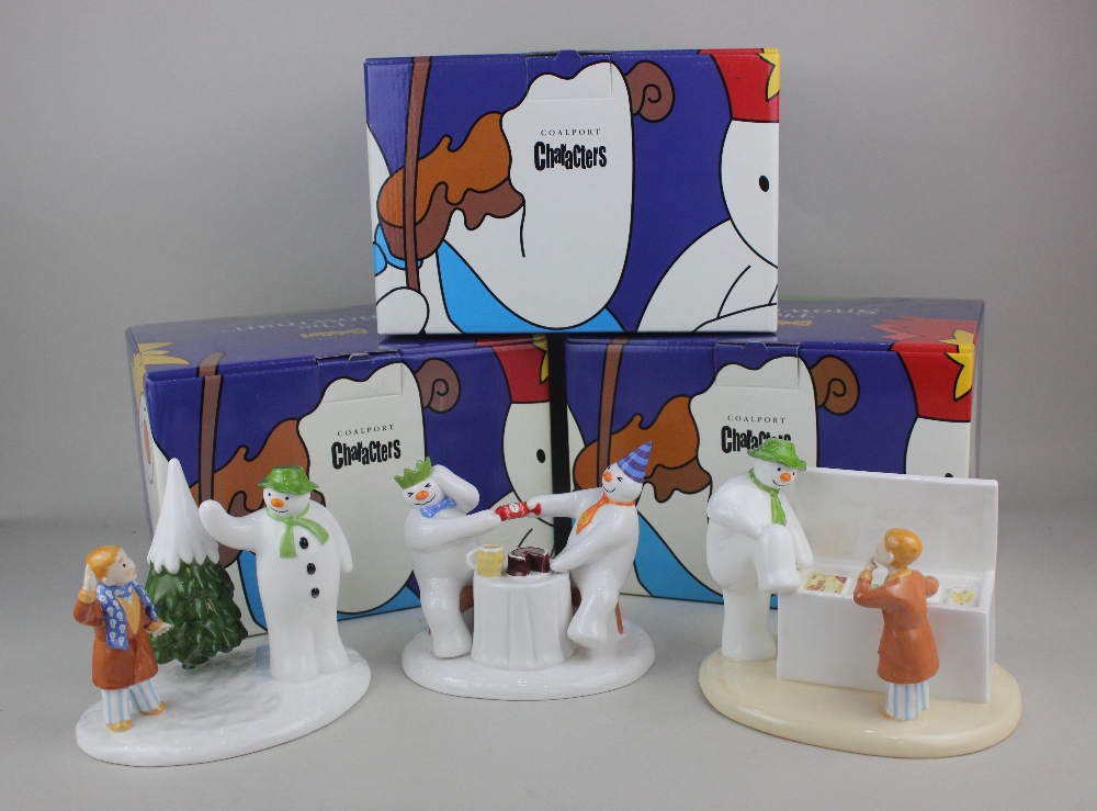 A collection of three Coalport porcelain 'The Snowman' figure groups, all boxed, comprising 'Goodbye