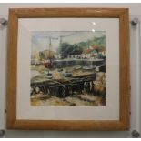 A E Ward, view of a fishing harbour, possibly Devon, oil on paper, signed and dated 07 in pencil,