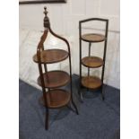 A folding three tier cake stand and an Edwardian circular cake stand with three circular tiers and