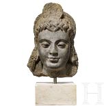 Feiner Gandhara-Buddha-Kopf, schwarzer Schiefer, ca. 3. - 5. Jhdt.