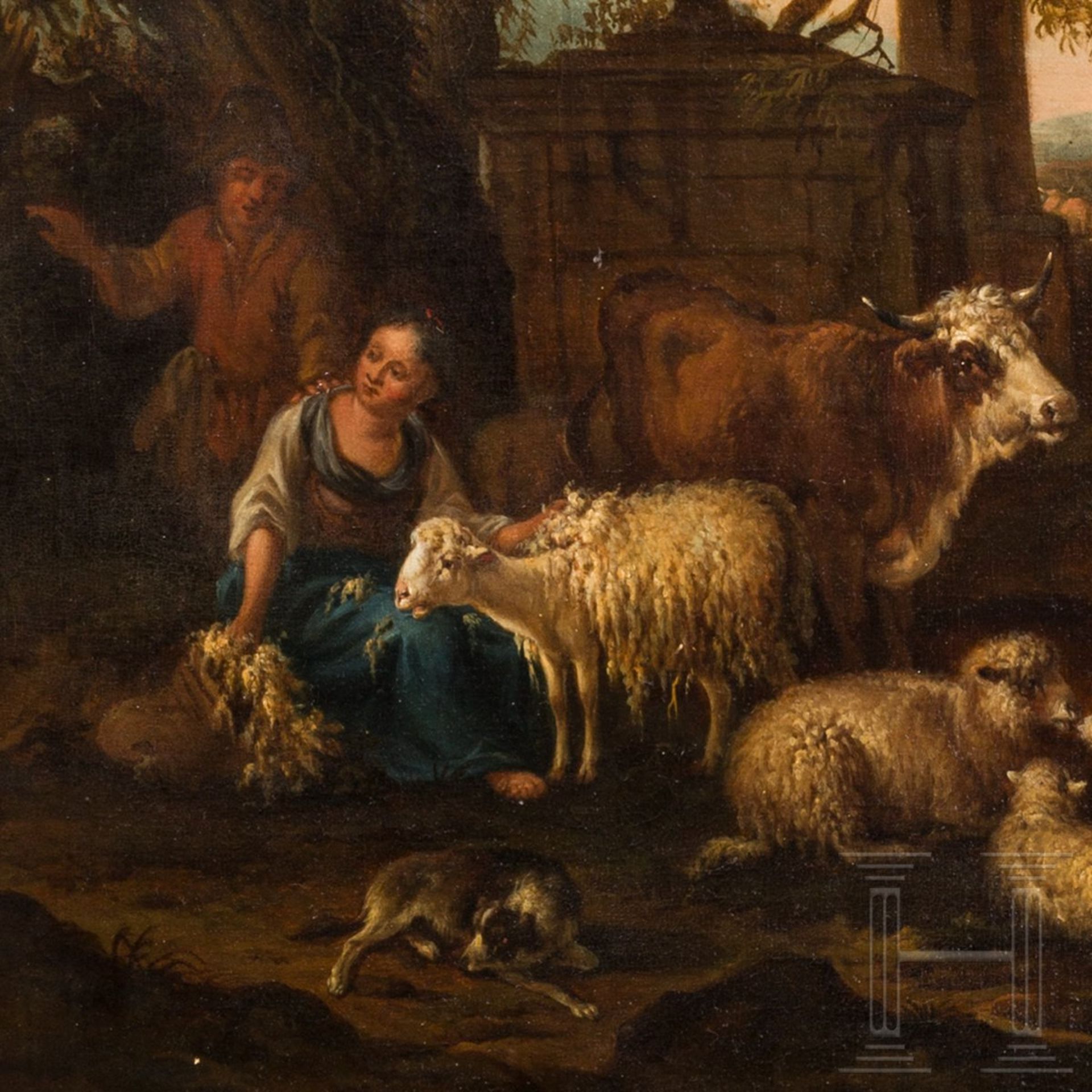 Carree Michael (1657-1727) – idyllische Landschaft mit Bauern und Vieh - Bild 2 aus 6