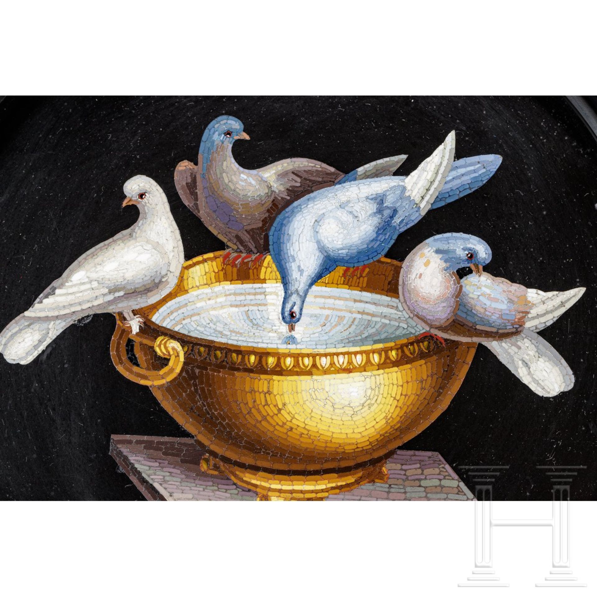 Bedeutendes Micromosaik "Tauben von Sosos", Italien, 1. Hälfte 19. Jhdt. - Bild 3 aus 7