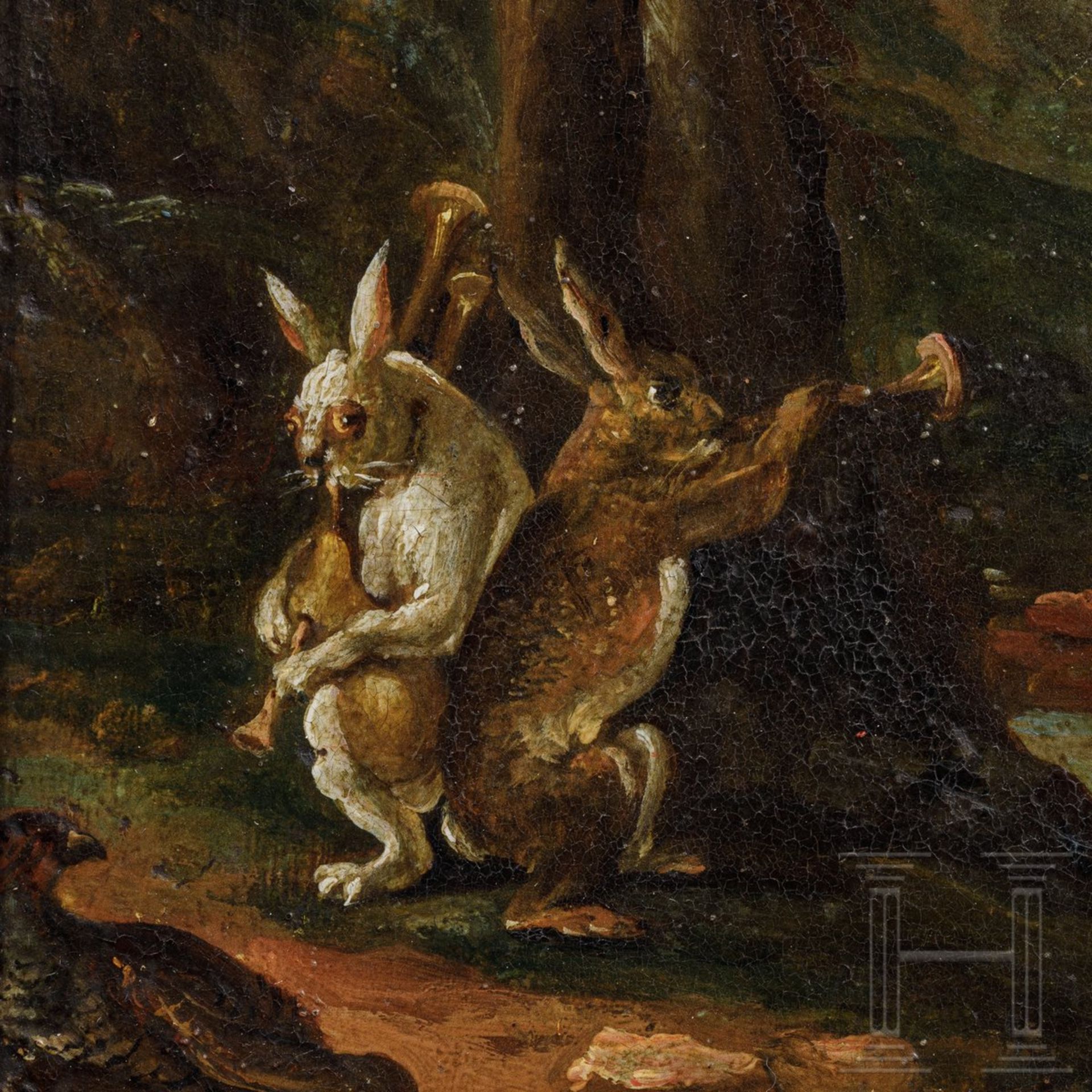 "Kleintiere richten den Fuchs" – Gemälde, Niederlande, 1. Hälfte 17. Jhdt. - Image 4 of 6