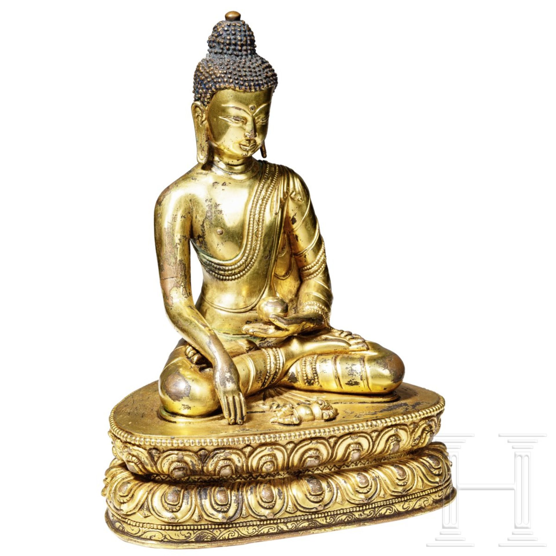 Vergoldete Bronzeskulptur des Akshobya, sino-tibetisch, 18. Jhdt. - Image 3 of 12