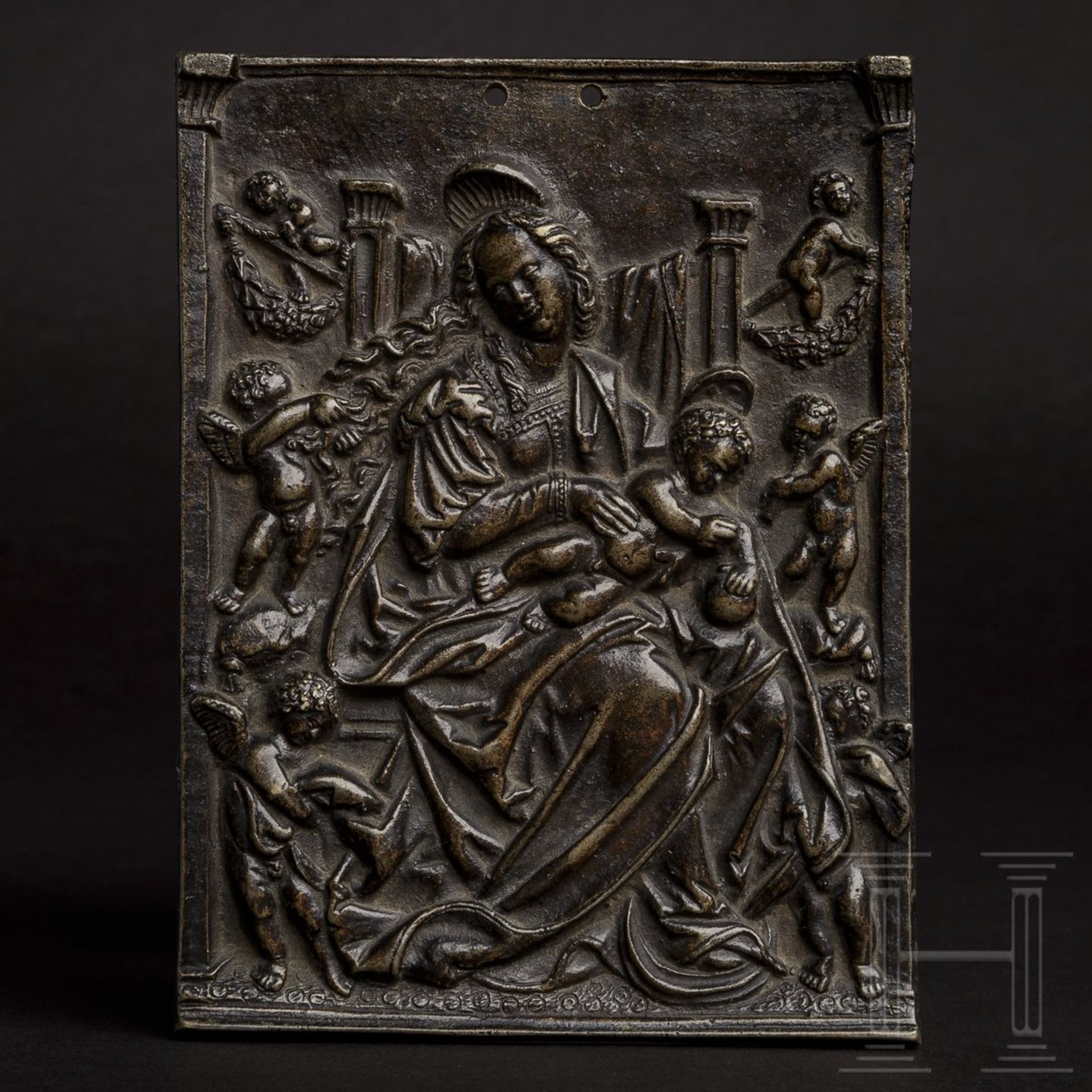 Bronzeplakette mit thronender Maria, Augsburg, Umkreis Hans Schwarz, um 1520