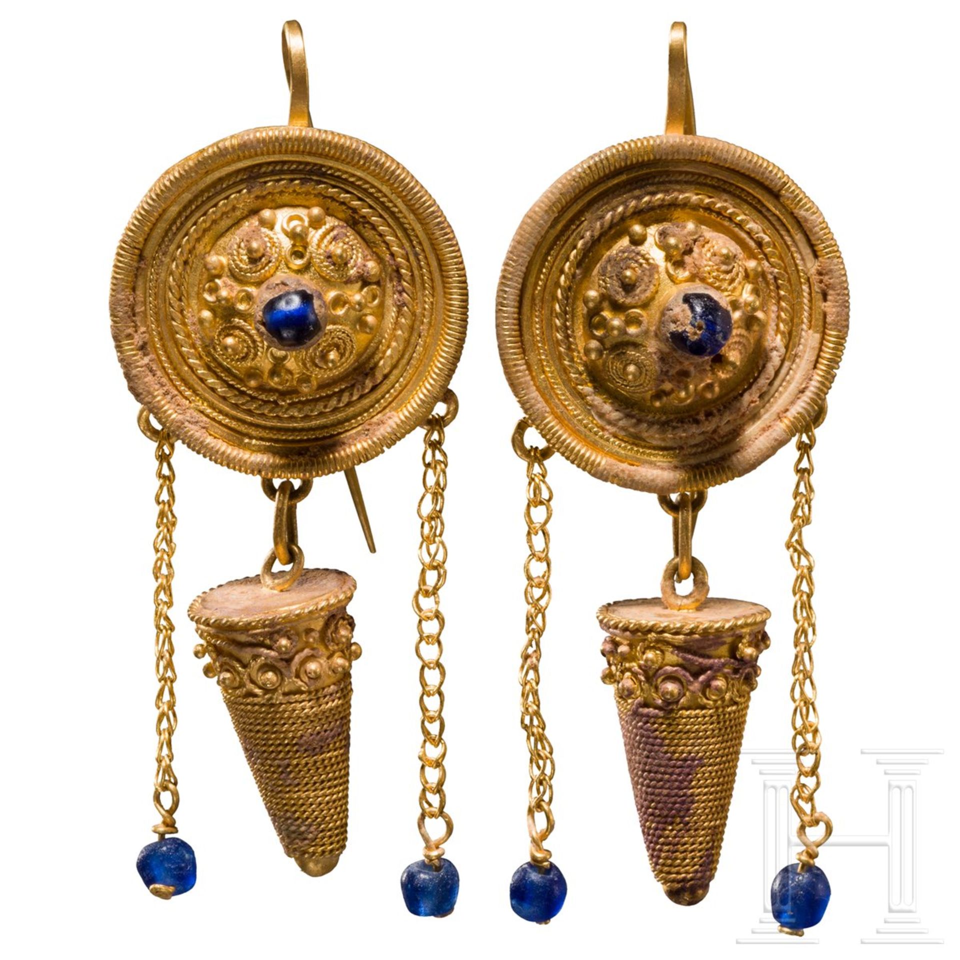 Ein Paar reich verzierte schwere Goldohrringe, hellenistisch, 2. Hälfte 4. - 2. Jhdt. v. Chr. - Image 2 of 3