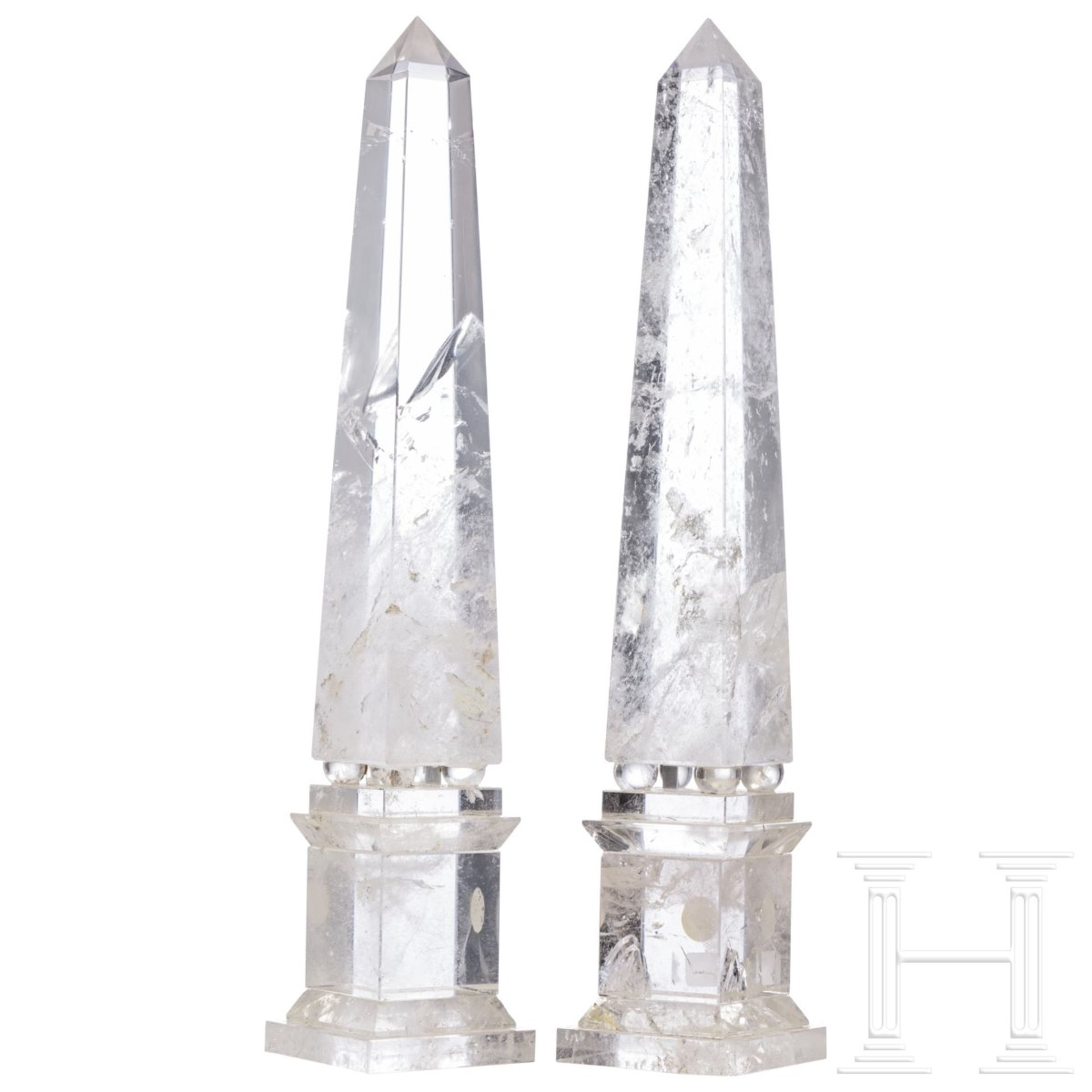 Ein paar Obeliske aus Bergkristall im Stil des Klassizismus, Idar-Oberstein, 20. Jhdt.