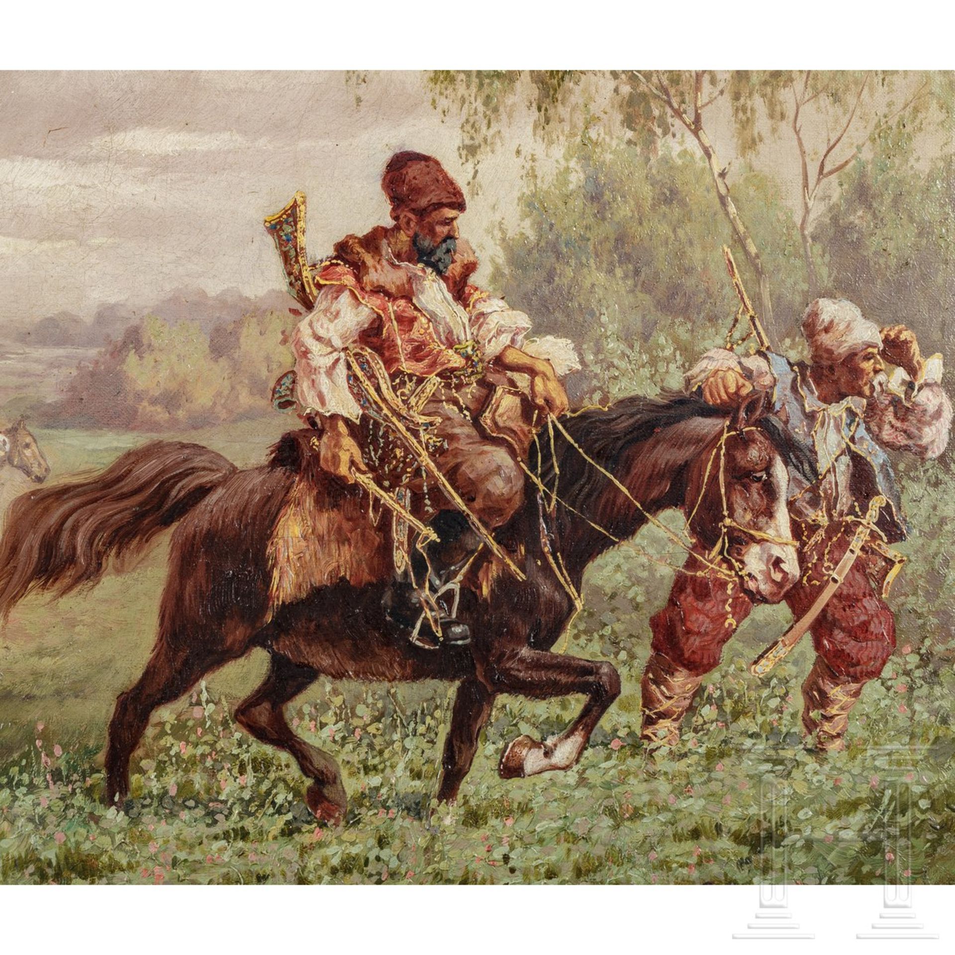 Ölgemälde – Kosaken im Felde, bezeichnet "Ivan Ivanoff", Russland, 19. Jhdt. - Bild 2 aus 4