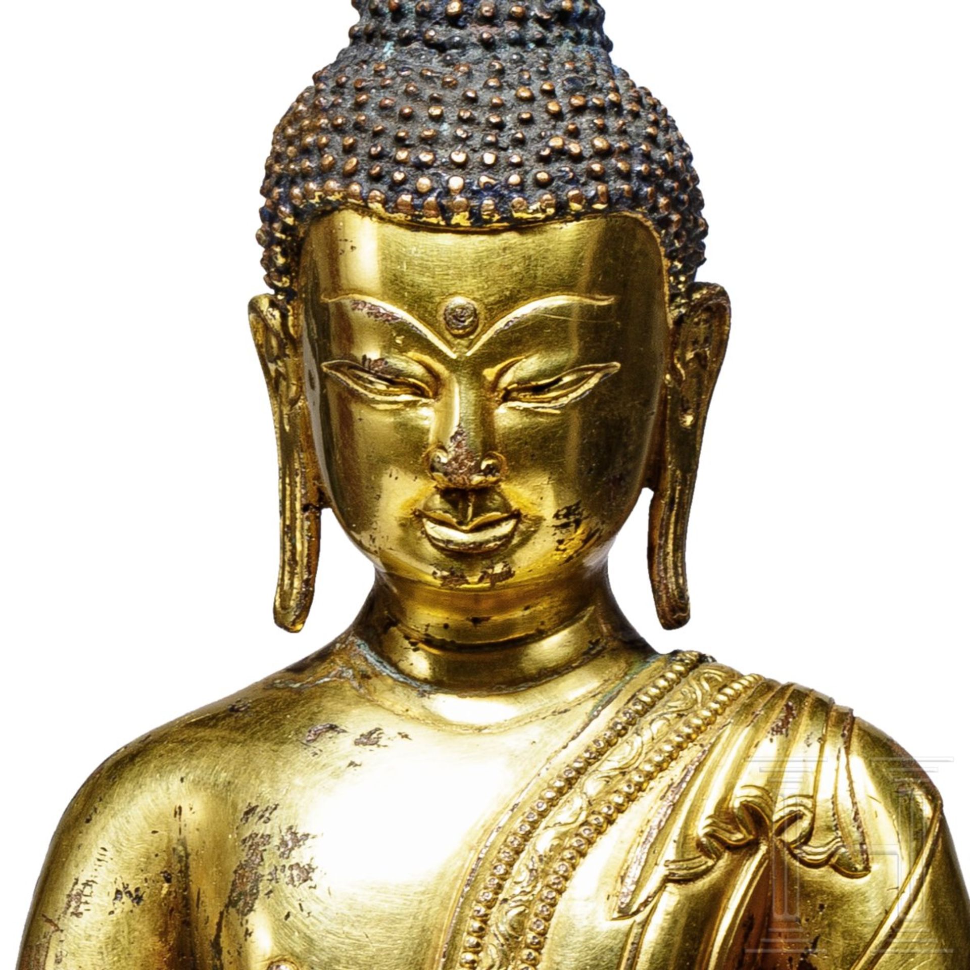 Vergoldete Bronzeskulptur des Akshobya, sino-tibetisch, 18. Jhdt. - Image 9 of 12
