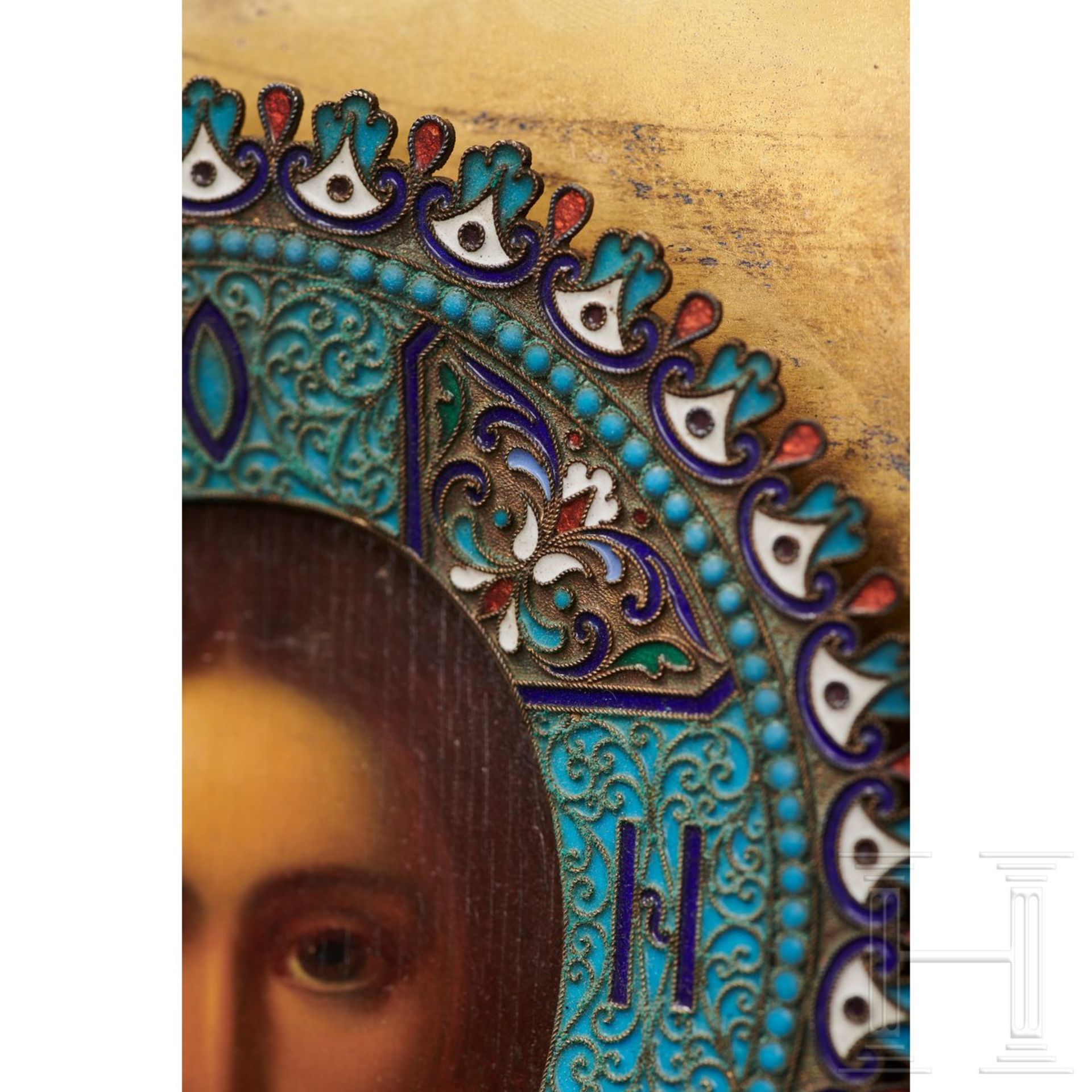 Prunkvolle Ikone "Christus Pantokrator" mit silbernem und teils emailliertem Oklad, Russland/Moskau, - Image 11 of 18