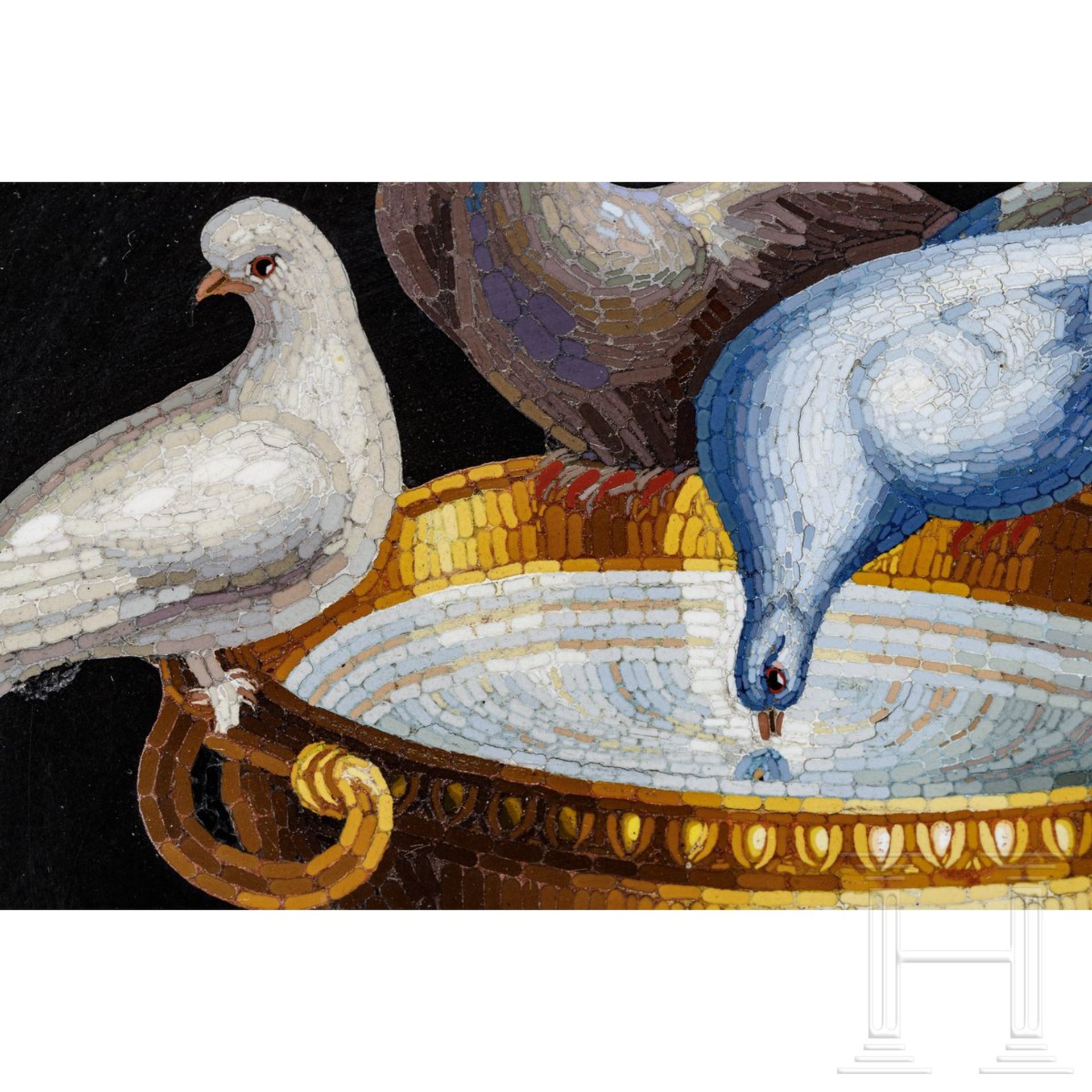 Bedeutendes Micromosaik "Tauben von Sosos", Italien, 1. Hälfte 19. Jhdt. - Bild 4 aus 7