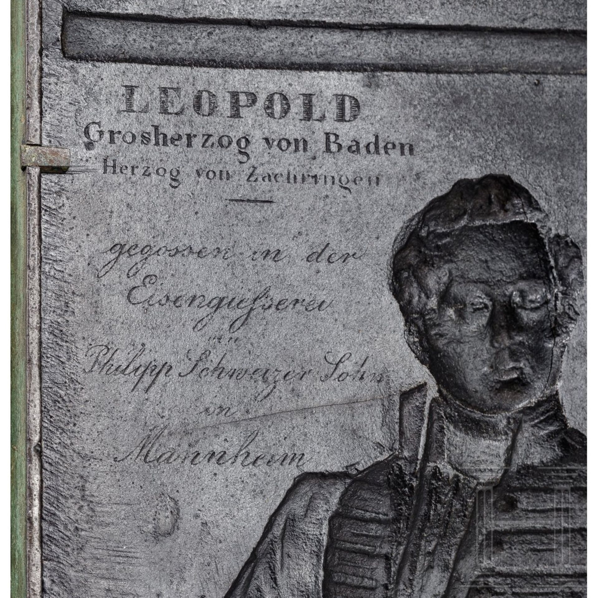 Eisenguss-Reliefplatte "Leopold von Baden", Mannheim, um 1830 - Image 3 of 5