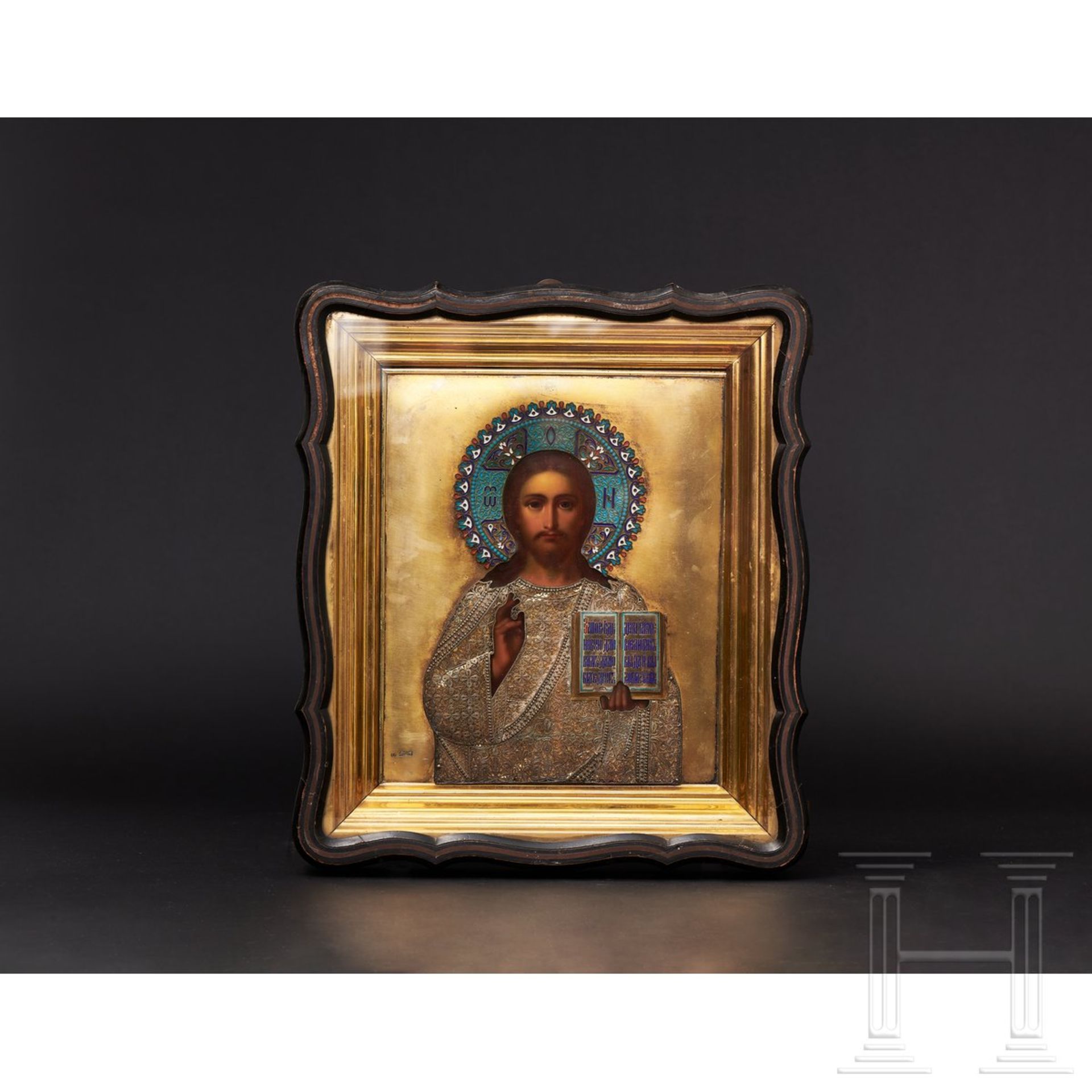 Prunkvolle Ikone "Christus Pantokrator" mit silbernem und teils emailliertem Oklad, Russland/Moskau, - Image 2 of 18