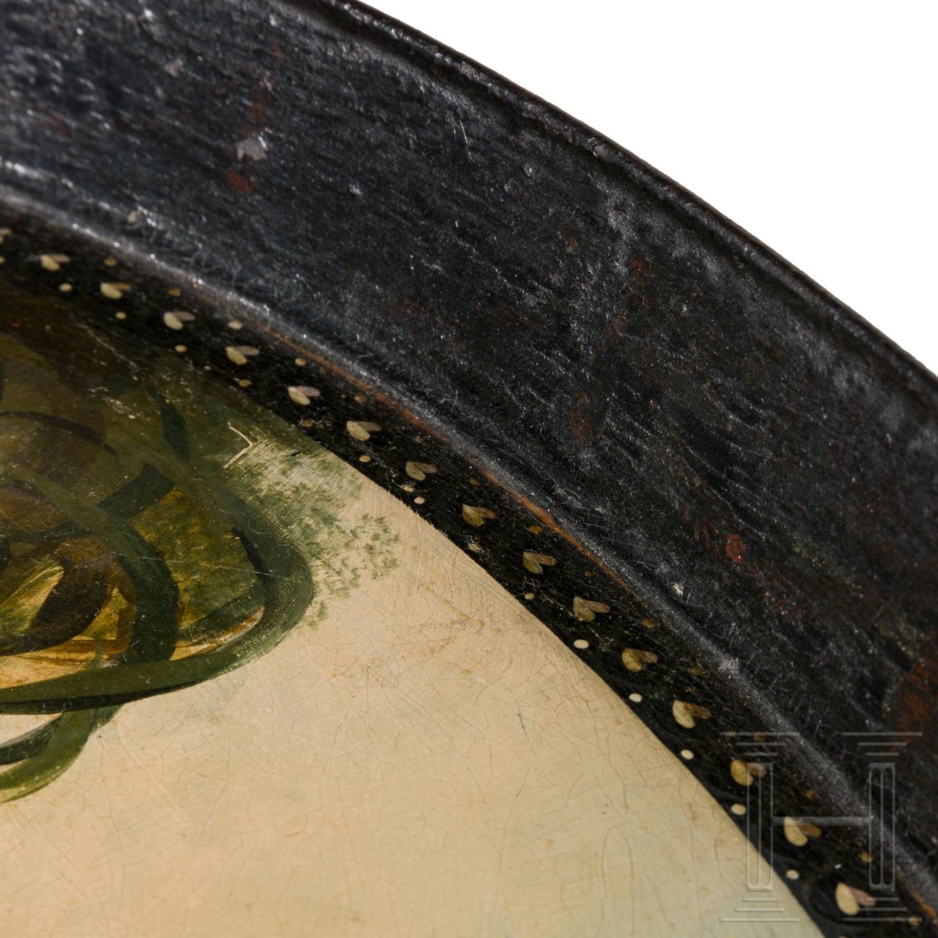 Feines klassizistisches Blechtablett mit feiner Malerei in der Art der Manufaktur Stobwasser, wohl E - Bild 4 aus 5
