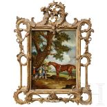 Hinterglasbild "Rastende mit Reitpferd", England, um 1760