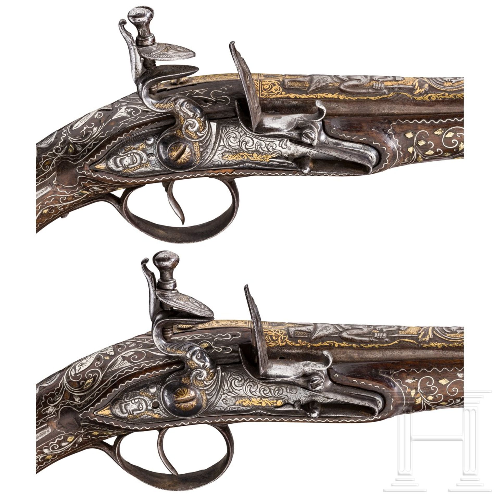 Ein Paar eisengeschnittene Luxus-Orientpistolen, osmanisch, um 1800 - Bild 6 aus 9