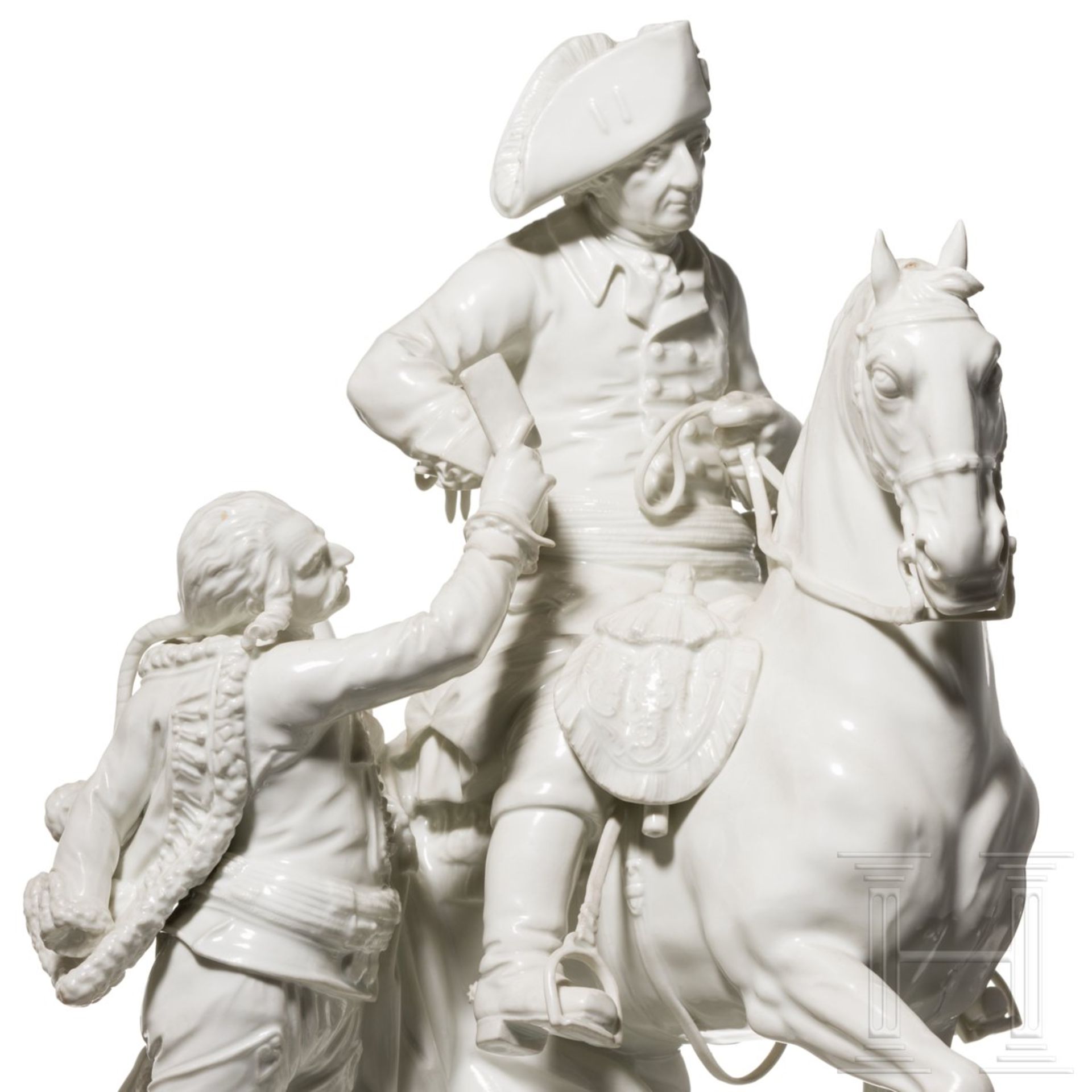Porzellangruppe "Friedrich der Große zu Pferd mit Husar", Meißen, 20. Jhdt. - Bild 5 aus 7