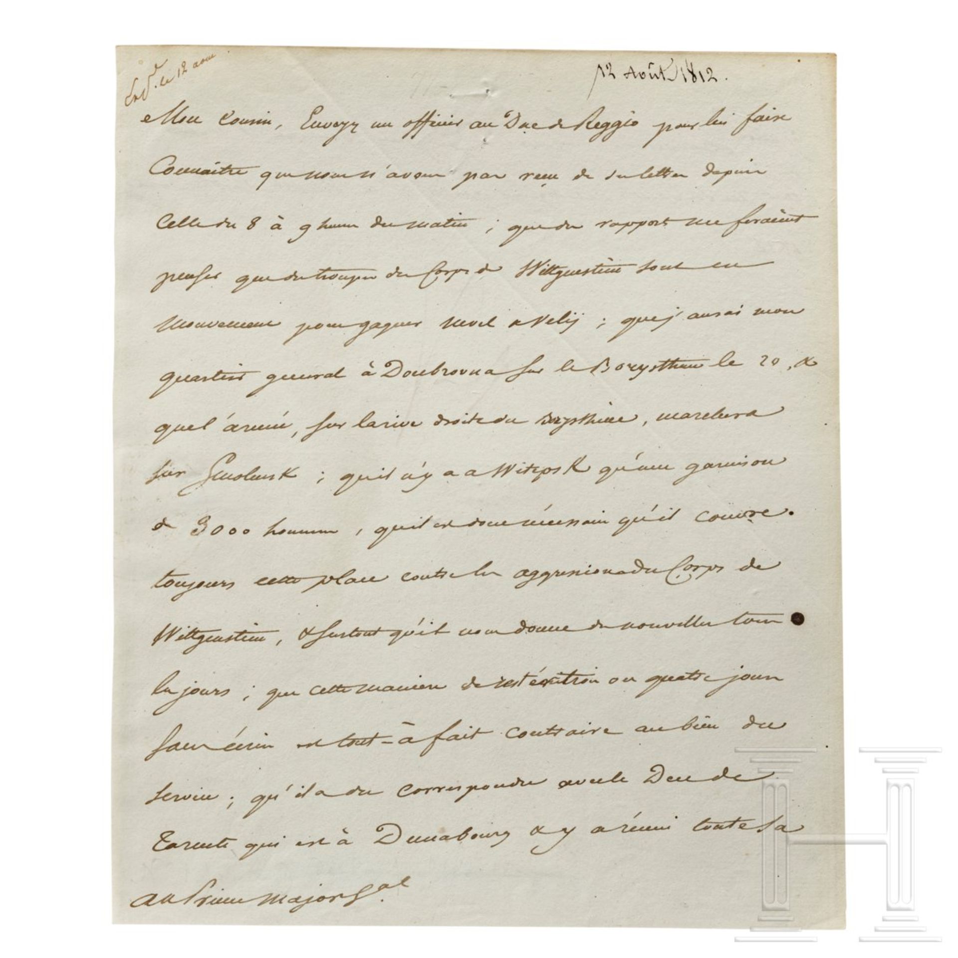 Napoleon I. – eigenhändig signierter Brief, Vitebsk, 12.8.1812